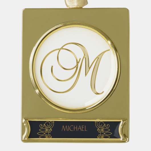 Elegant goudsierletter m verguld banner ornament (Voorkant)