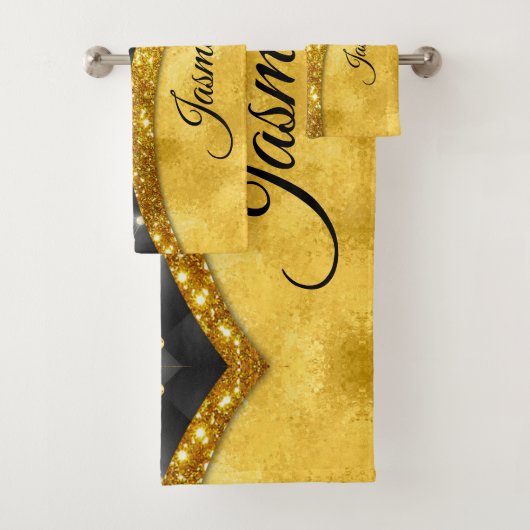 Elegant goudzwart monogram bad handdoek (Insitu)