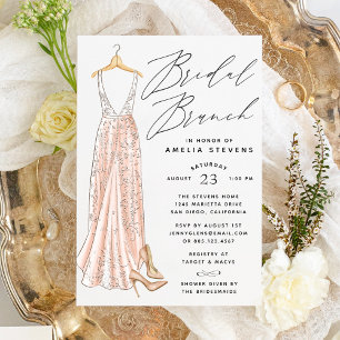 Elegant Gown Bridal Brunch Uitnodiging