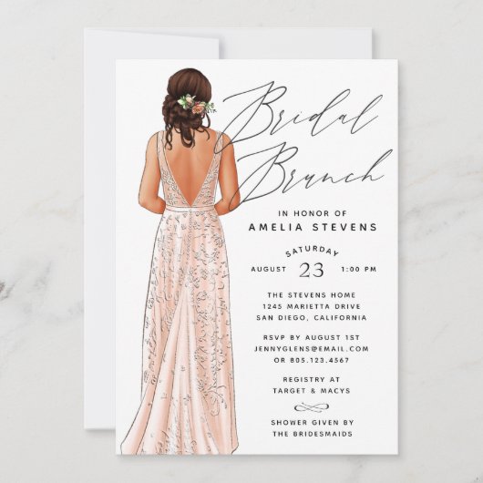 Elegant Gown Bridal Brunch Uitnodiging (Voorkant)