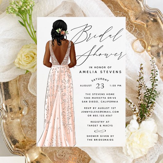 Elegant Gown Bridal Shower Invitation Kaart
