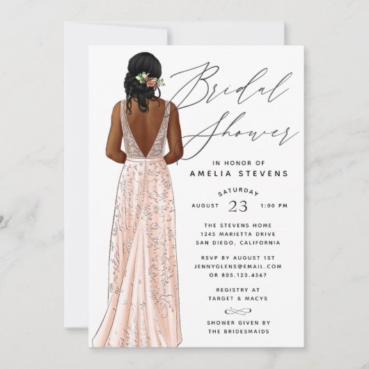Elegant Gown Bridal Shower Invitation Kaart (Voorkant)