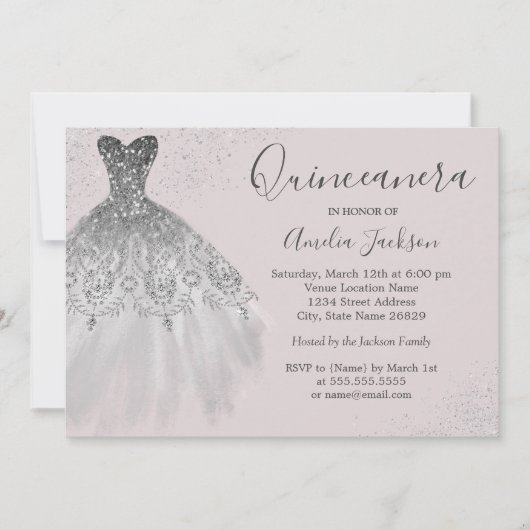 Elégant Gown Dusty rose Quinceanera Invitation (Devant)