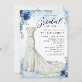 Elegant Gown Illustration with Bridal Shower Kaart