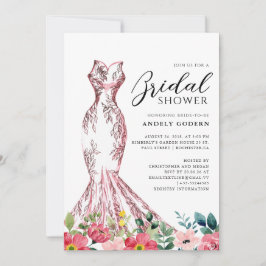 Elegant Gown Illustration with Bridal Shower Kaart