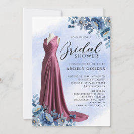 Elegant Gown Illustration with Bridal Shower Kaart