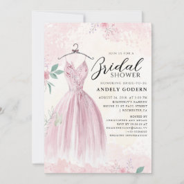 Elegant Gown Illustration with Bridal Shower Kaart