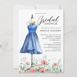 Elegant Gown Illustration with Bridal Shower Kaart