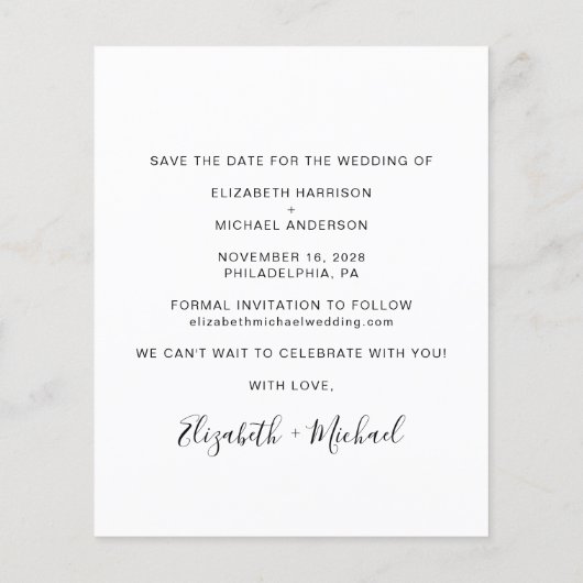 Elegant Gown Tuxedo Budget Save Date (Achterkant)