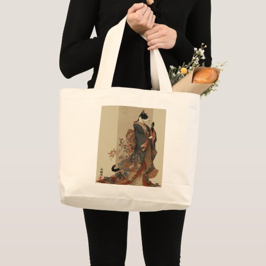 "Elegant Grace" Japanese Cat in Kimono Art Grote Tote Bag (Voorkant (product))