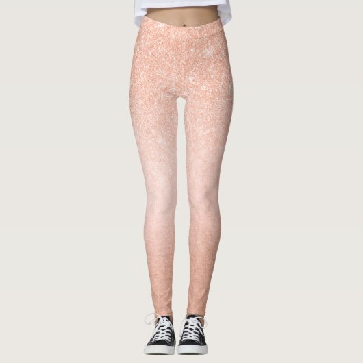 Elegant gradiënt koper roos goud glitter leggings (Voorkant)
