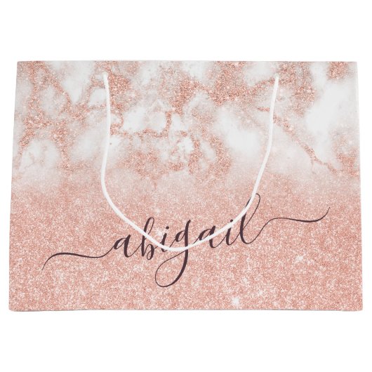 Elegant gradiënt koper roos goud glitter marmer groot cadeauzakje (Voorkant)