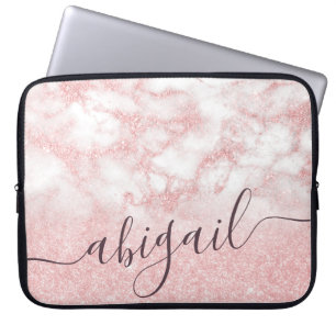 Elegant  gradiënt roos goud glitter marmer laptop sleeve