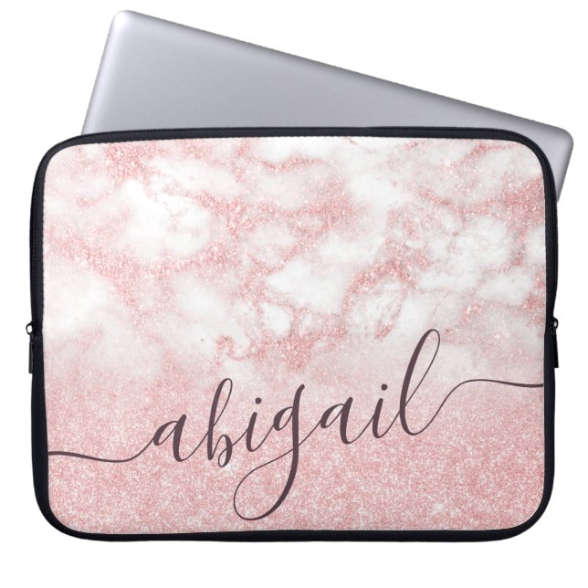 Elegant  gradiënt roos goud glitter marmer laptop sleeve (Voorkant)