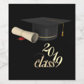 Elegant Graduation Cap, Diploma, Klasse 2019 Wijn Etiket (Enkel label)