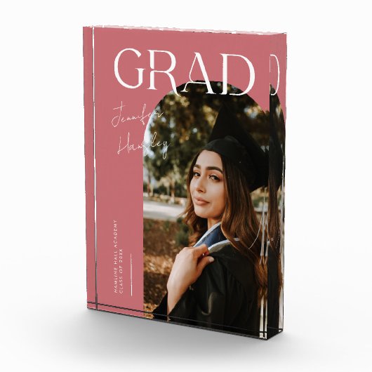 Elegant Graduation Name and School Pink Fotoblokken (Rechts)