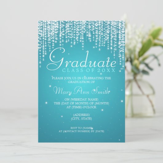 Elegant Graduation Party Night Dazzle Turquoise Kaart (Staand voorkant)