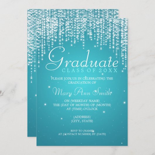 Elegant Graduation Party Night Dazzle Turquoise Kaart (Voorkant / Achterkant)