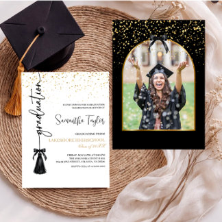 Elegant Graduation with Photo Invitation Kaart