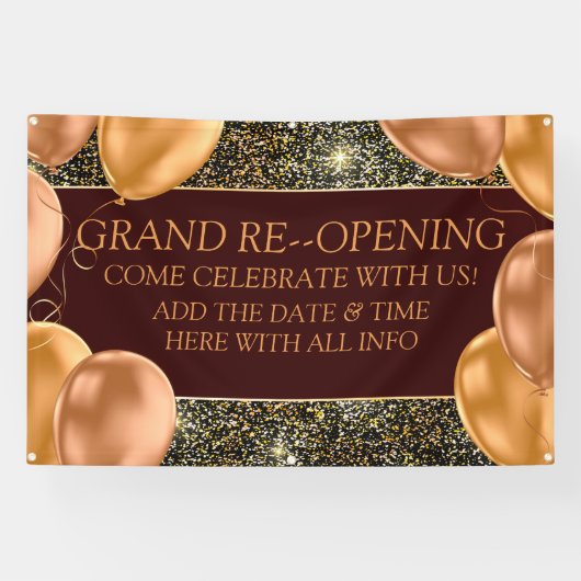 Elegant Grand Re-Opening Gold-ballonnen personalis Spandoek (Horizontaal)