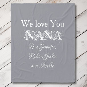 Elegant Grandma Love Nana Custom Family Cute Gray Fleece Deken
