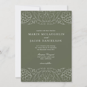 Elegant Grapes Motif Wine Winery Wedding Invitatio Kaart