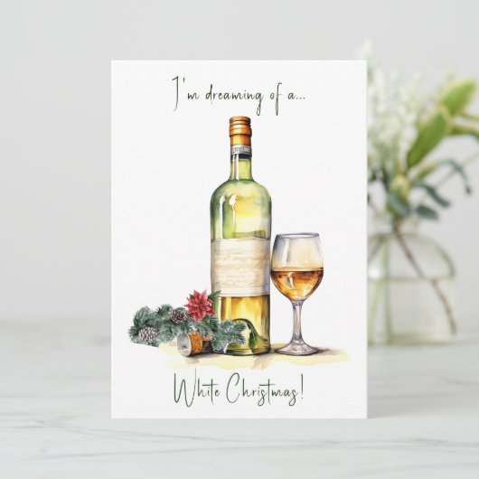 Elegant Grappig wit Kerstmis Wijn Script Feestdagenkaart (Staand voorkant)