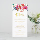 Elégant Gras Floral Aquarelle Or Mariage Menu (Debout devant)