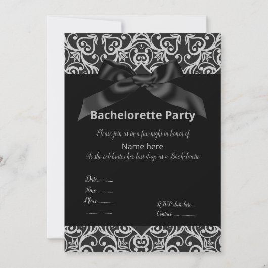 ÉLÉGANT GRAY BLACK BOW BACHELORETTE INVITATION (Devant)