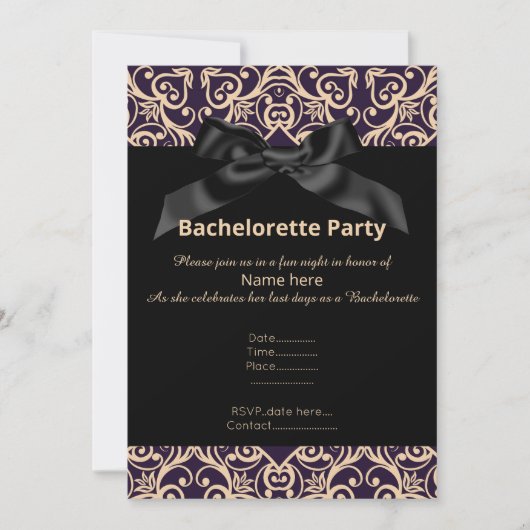 ÉLÉGANT GRAY BLACK BOW BACHELORETTE INVITATION (Devant)