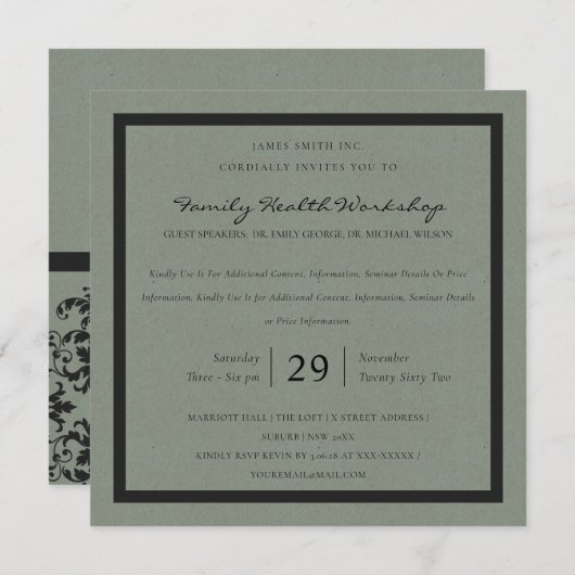 ELEGANT GRAY BLACK DAMASK CLASSIC WORKSHOP EVAL KAART (Voorkant / Achterkant)