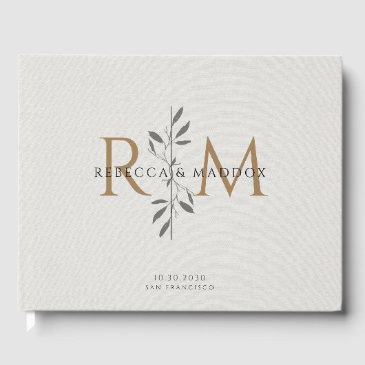 Elegant Gray Botanical Monogram Wedding Gastenboek (Voorkant)
