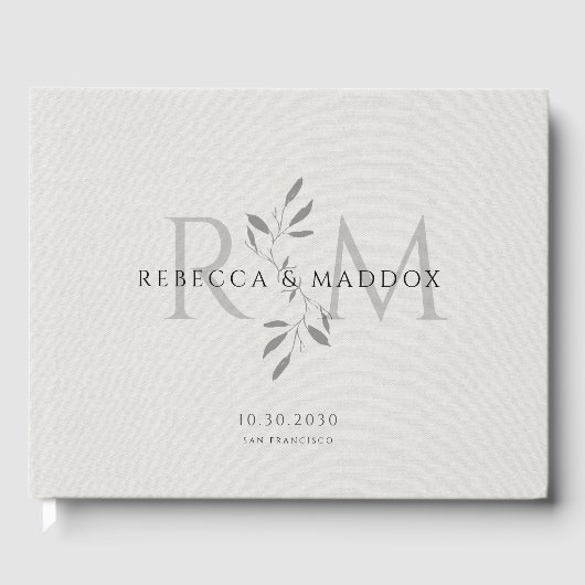 Elegant Gray Botanical Monogram Wedding Gastenboek (Voorkant)