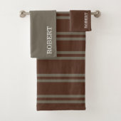 Elegant Gray &Brown Strips Pattern Custom Name Bad Handdoek (Insitu)