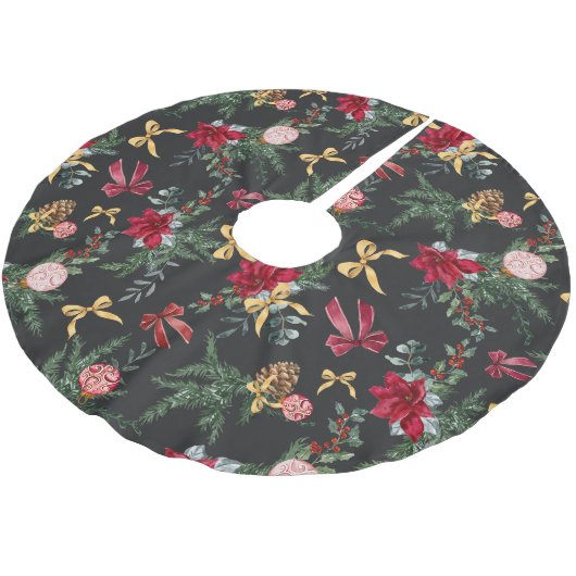 Elegant Gray Christmas Botanical Greenery Pattern Kerstboom Rok (Gekanteld)