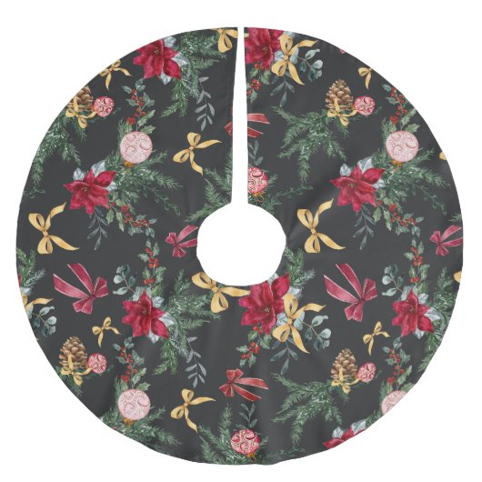 Elegant Gray Christmas Botanical Greenery Pattern Kerstboom Rok (Voorkant)