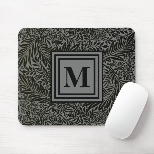 Elegant Gray en Black Monogrammed William Morris Muismat (Met muis)
