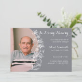 Elegant Gray Floral Funeral Memorial Announement Kaart (Staand voorkant)