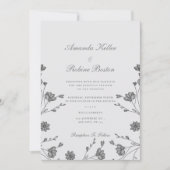 Elegant Gray Floral Wedding Invitation Kaart (Voorkant)