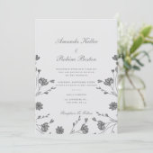 Elegant Gray Floral Wedding Invitation Kaart (Staand voorkant)