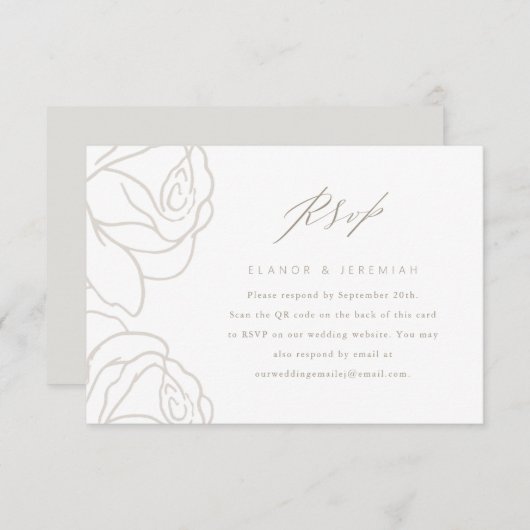 Elegant Gray Floral Wedding RSVP met QR-code (Voorkant / Achterkant)