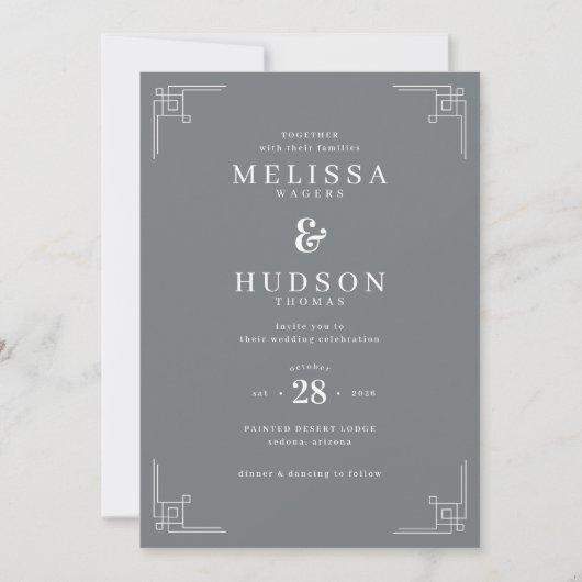 Elegant Gray Geometric Wedding Invitation (Devant)