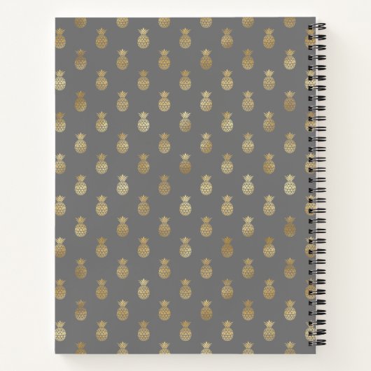 Elegant Gray & Gold Pineapple Aangepaste schets Notitieboek (Achterkant)