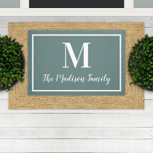 Elegant Gray Green Custom Monogram Initial Deurmat