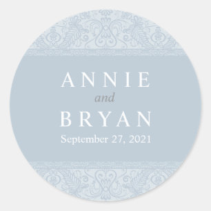 Elegant Gray Lace Wedding Ronde Sticker