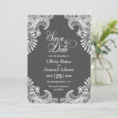 Elegant Gray Lace Wedding Save The Date (Staand voorkant)