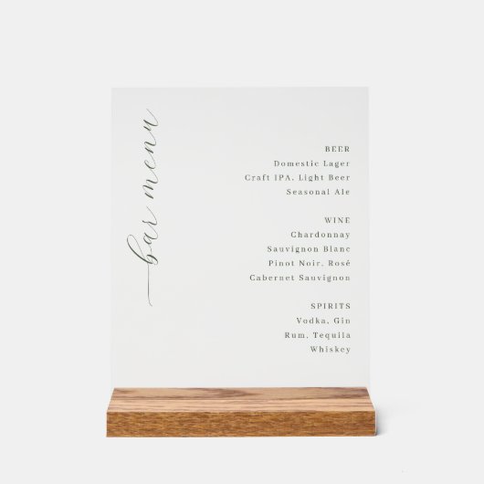 Elegant Gray Minimalist Bar Menu (Recto)