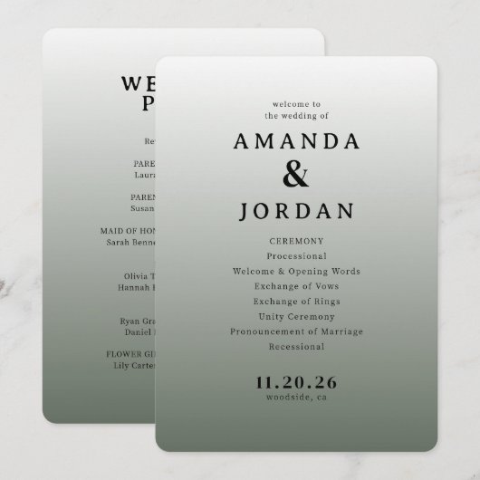 Elegant Gray Minimalist Wedding Program Programma (Voorkant / Achterkant)