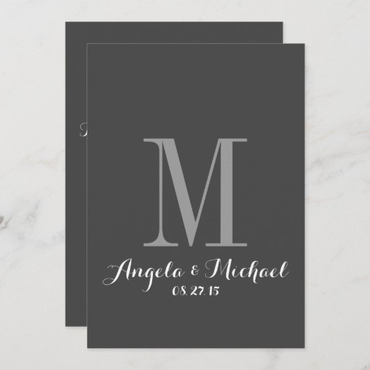 Elegant Gray Monogram Initiaal Weddenschap Kaart (Voorkant / Achterkant)