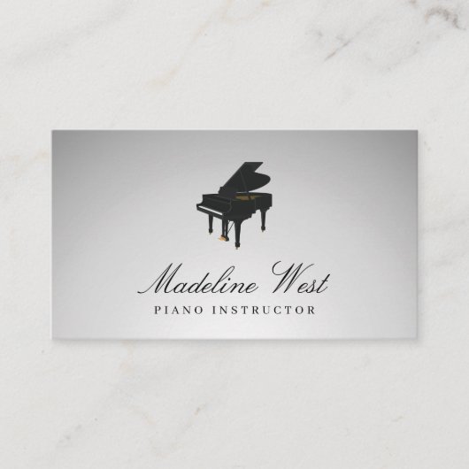 Elegant Gray Piano Instructor Music Teacher Visitekaartje (Voorkant)